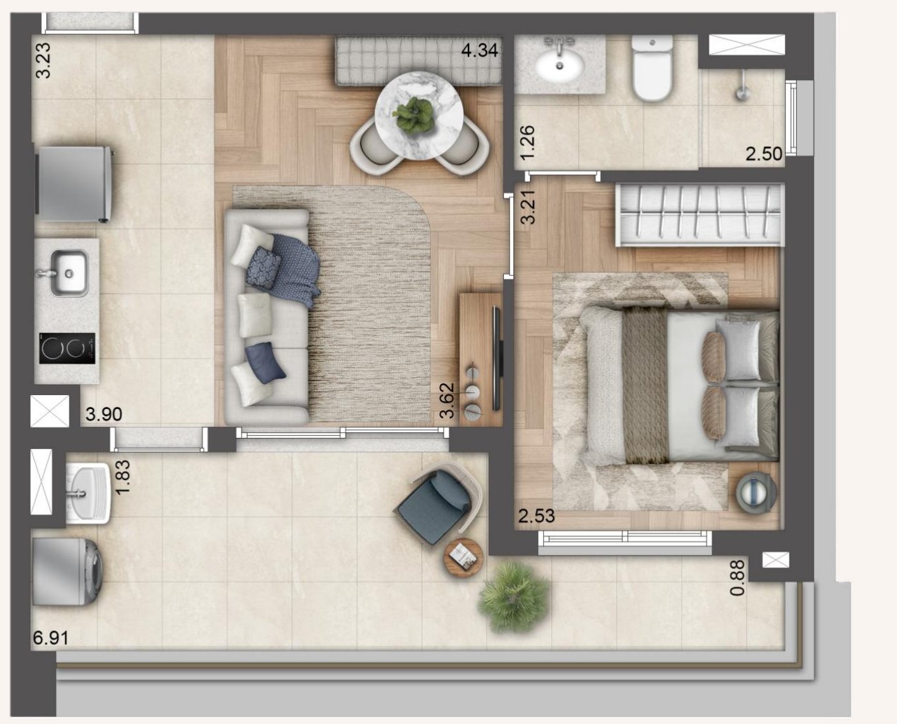 Planta baixa — 1 Dormitório